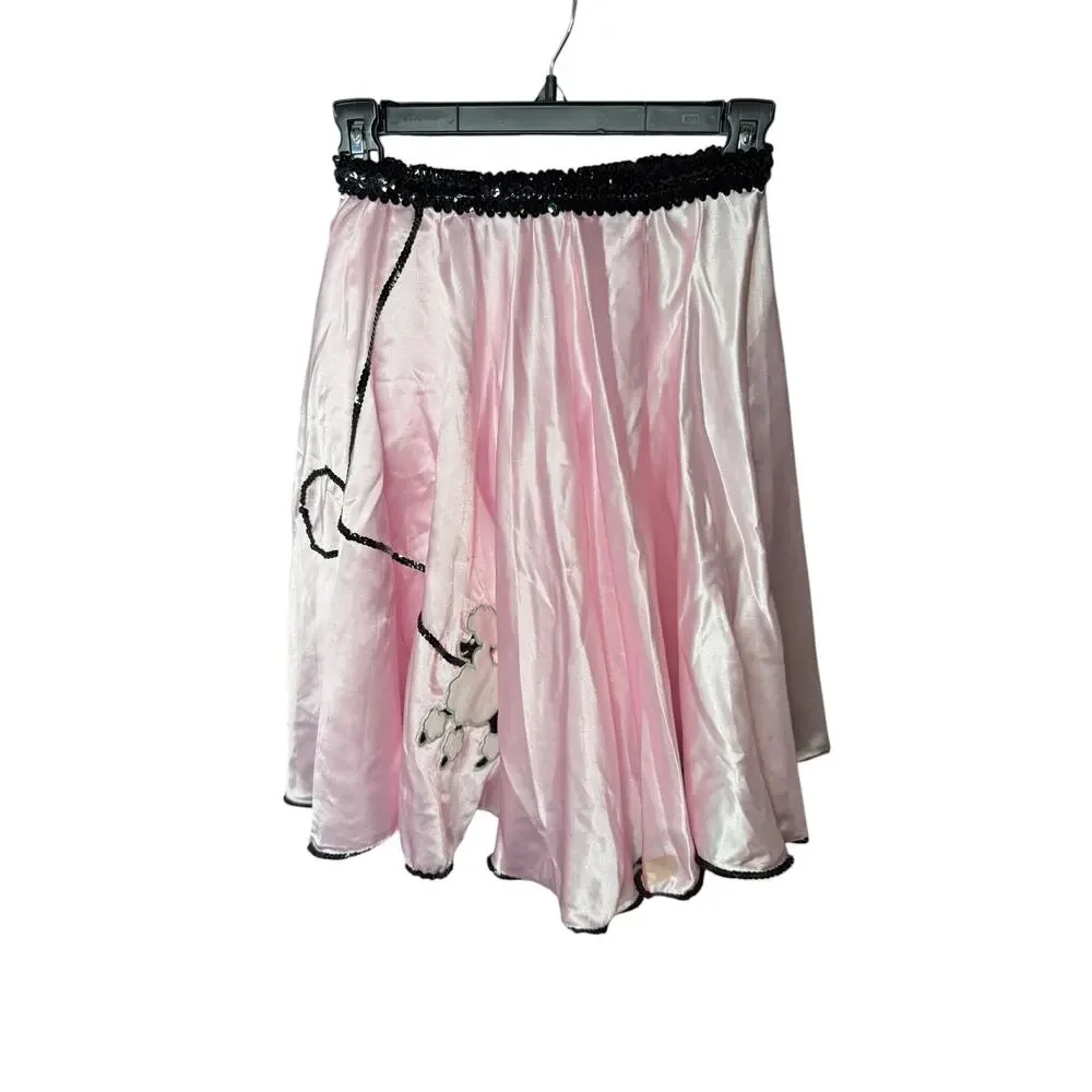 Vintage 1950s Style Pink Satin Poodle Skirt Sock Hop Costume Girls Large